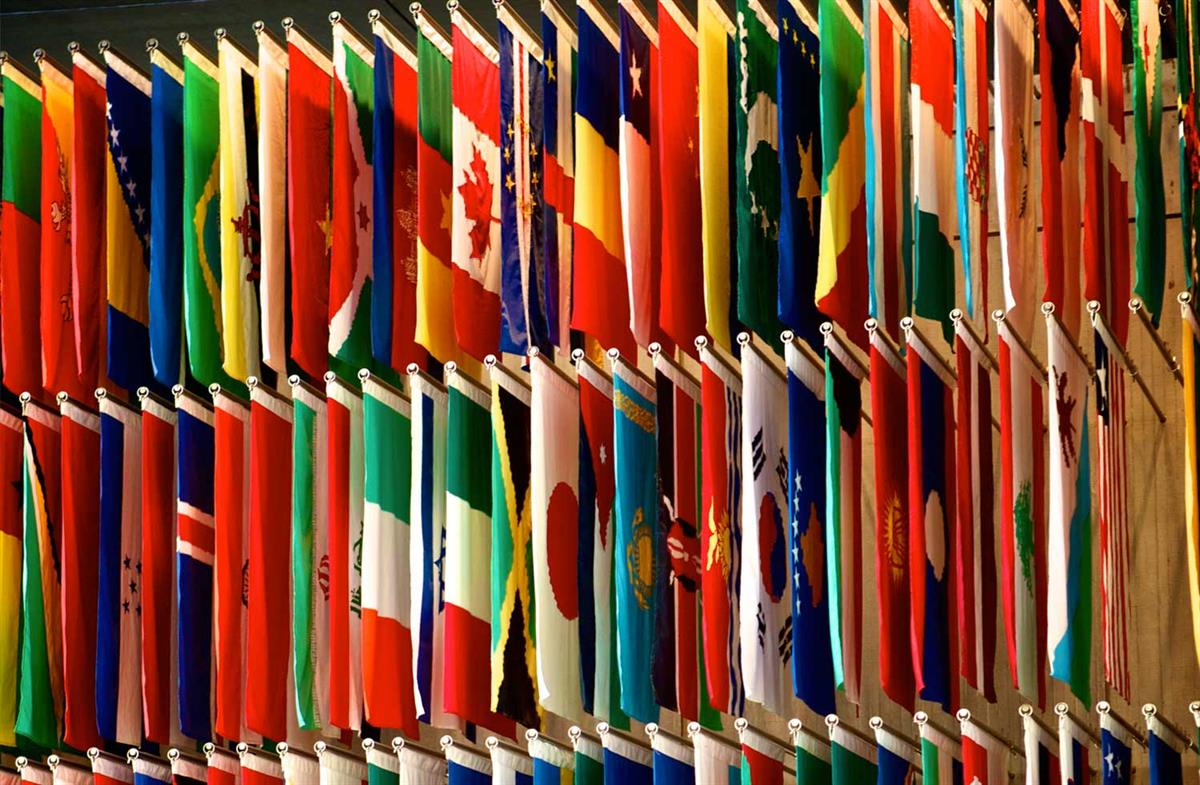 Flags of the world are displayed