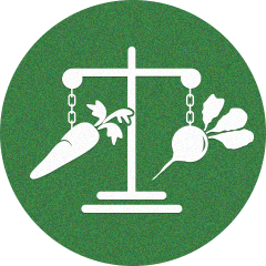 Icon of a scale weighing a carrot and a radish.