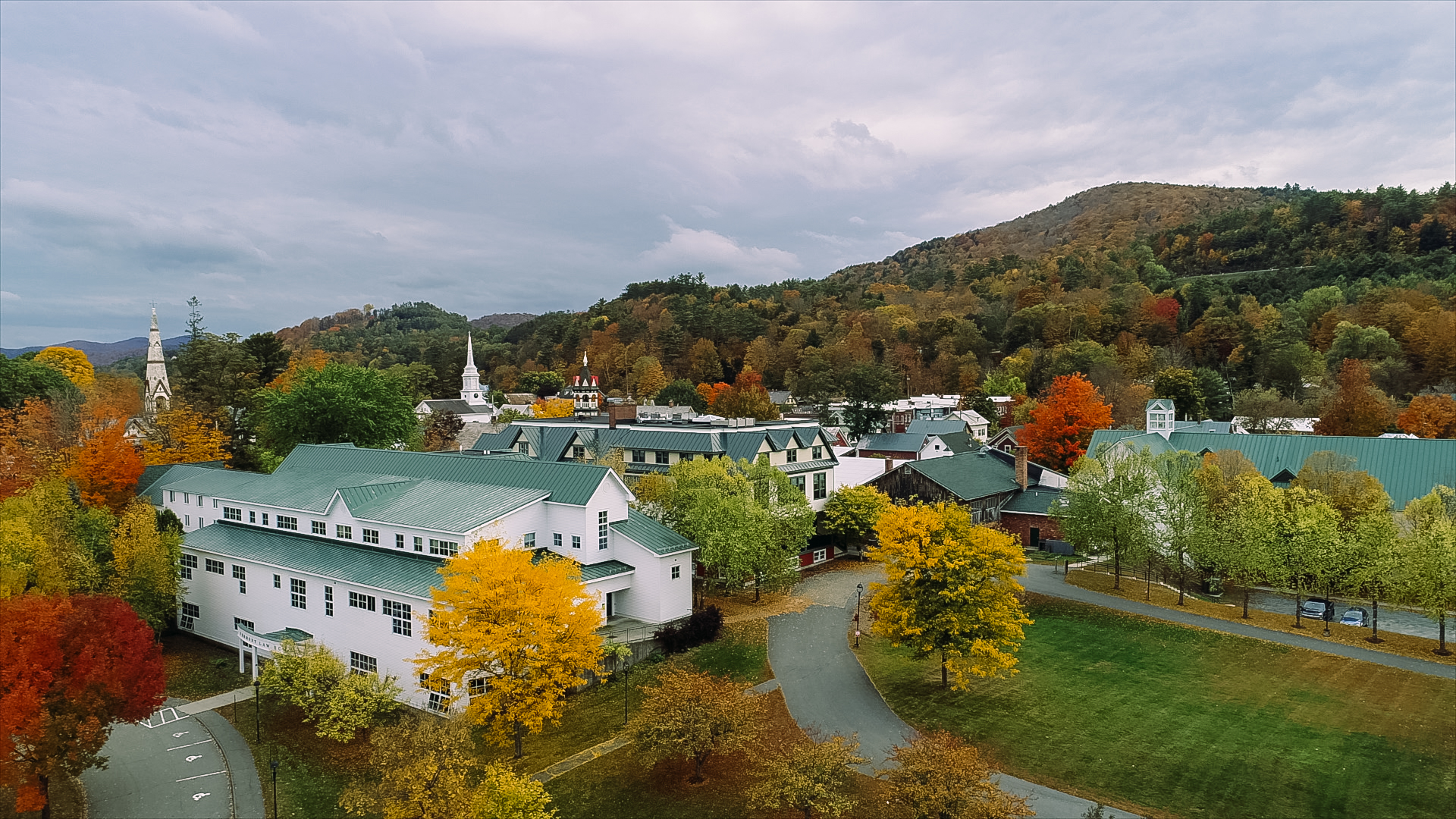 Aerial View of Vermont Law and Graduate School in Fall Foliage