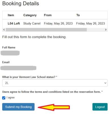 click the submit my booking button to complete the process