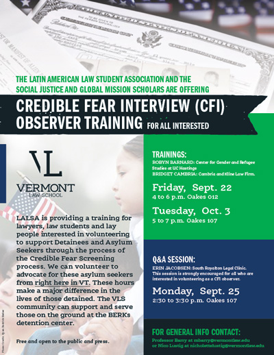 Credible Fear Interview Observer Training, Vermont Law