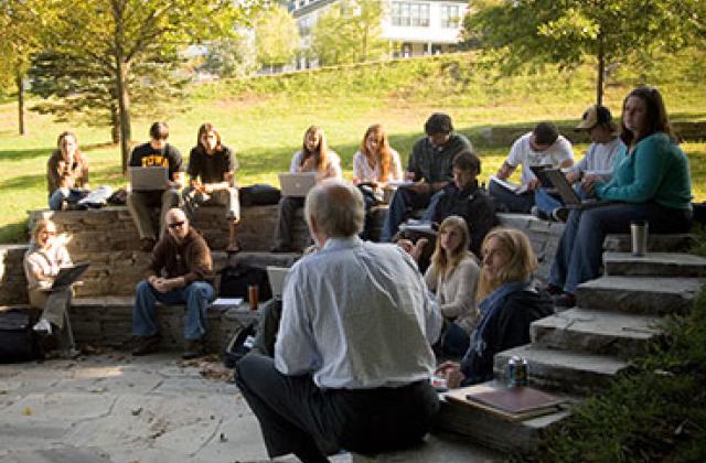 Professor Pat Parenteau teaches in the outdoor classroom at Vermont Law School