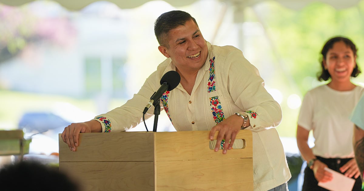 Isaiah Gonzales JD'25 speaks on behalf of the Latin American and Caribbean Law Students Association at VLGS's 2024 Cultural Celebration.