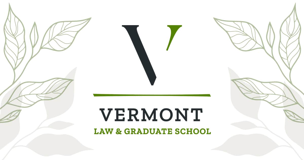 Vermont Law and Graduate Logo Surrounded by Leaf Motifs