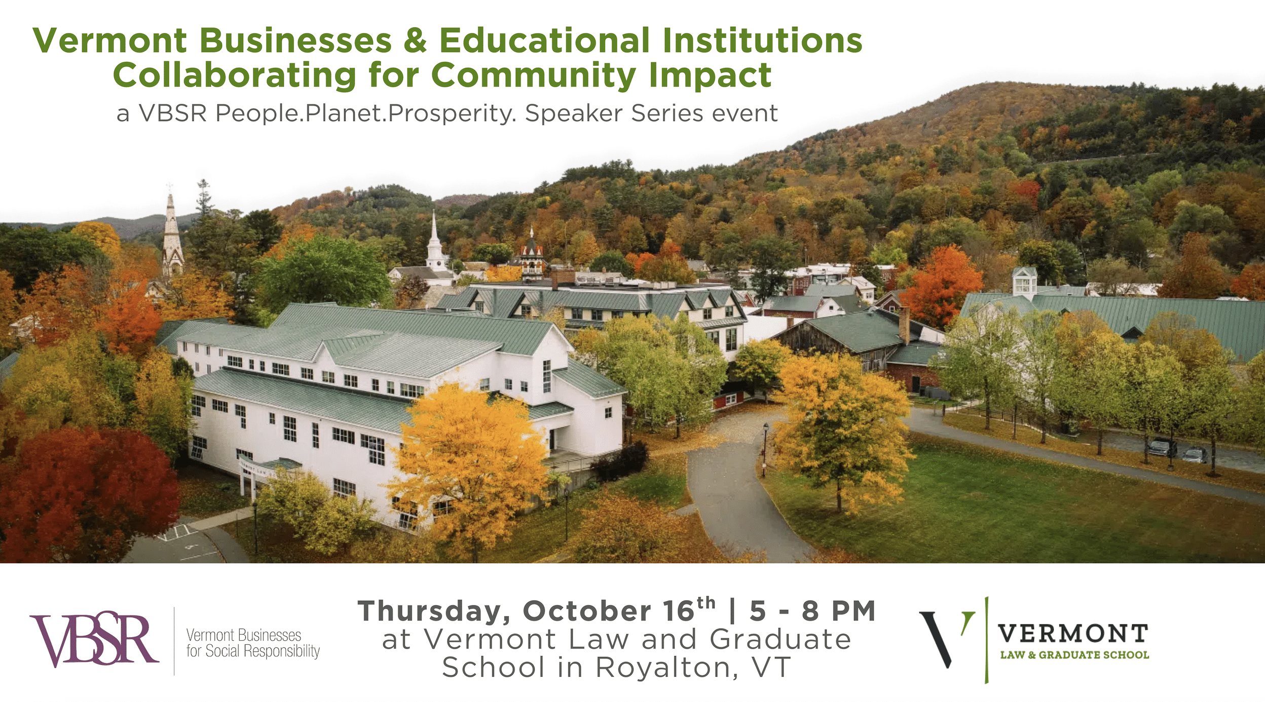 Aerial view of VLGS campus during the fall season