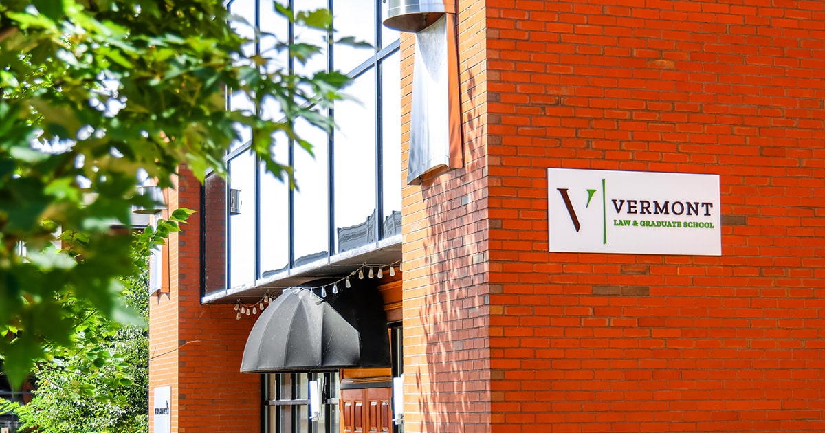 Vermont Law and Graduate School Sign Outside its Burlington Office Space Which Houses the Center for Justice Reform Clinic