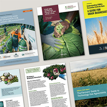 Various cover images of open-access reports, guides, issue briefs, case studies, fact sheets, and other resources that CAFS has published in the last decade