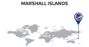 World map with a pin showing the Marshall Islands