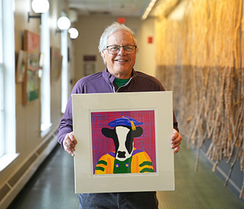 Vermont artist Woody Jackson with "Juris Moodence"